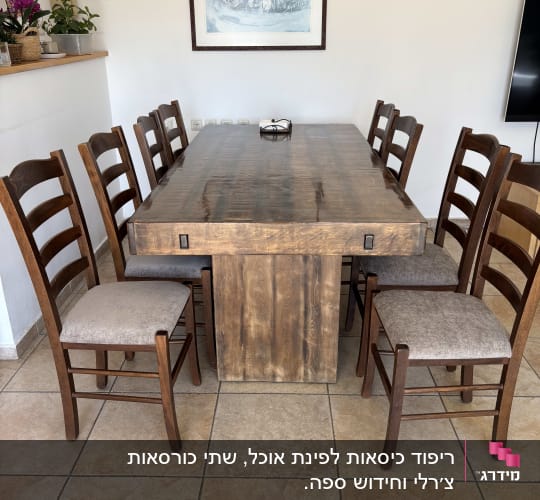 שולחן עץ עם כיסאות בחדר אוכל
